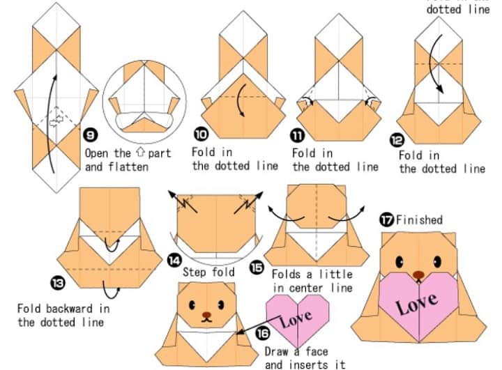 آموزش ساخت اوریگامی خرس قلبی