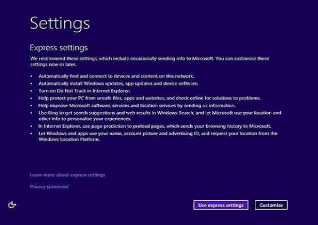 مرحله هفتم نصب ویندوز : انتخاب گزینه Use Express Settings