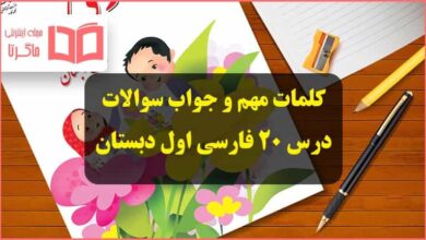کلمات مهم املایی و جواب سوالات درس ۲۰ بیستم فارسی اول ابتدایی