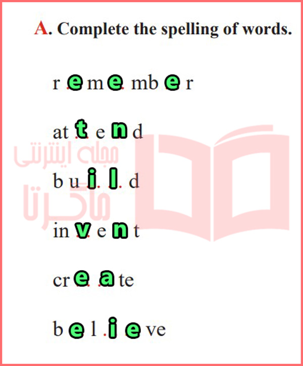 جواب تمرین A بخش پنجم صفحه ۵۷ درس ۳ کتاب کار زبان دهم