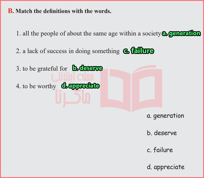 جواب تمرین B بخش دوم صفحه ۱۴ درس اول کتاب کار زبان دوازدهم