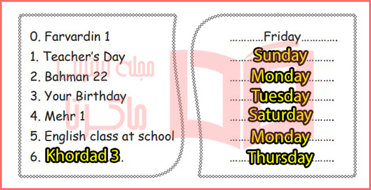 جواب تمرین پنجم صفحه ۱۰ درس دوم کتاب کار زبان انگلیسی هشتم