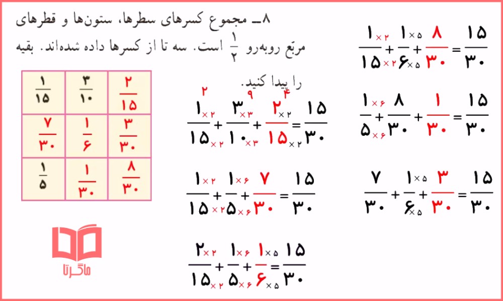 حل تمرینات مرور فصل دوم صفحه 40 - 41 و 42 ریاضی پایه ششم ابتدایی