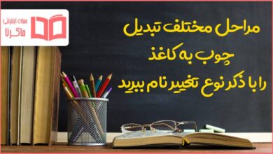 مراحل مختلف تبدیل چوب به کاغذ را با ذکر نوع تغییر نام ببرید