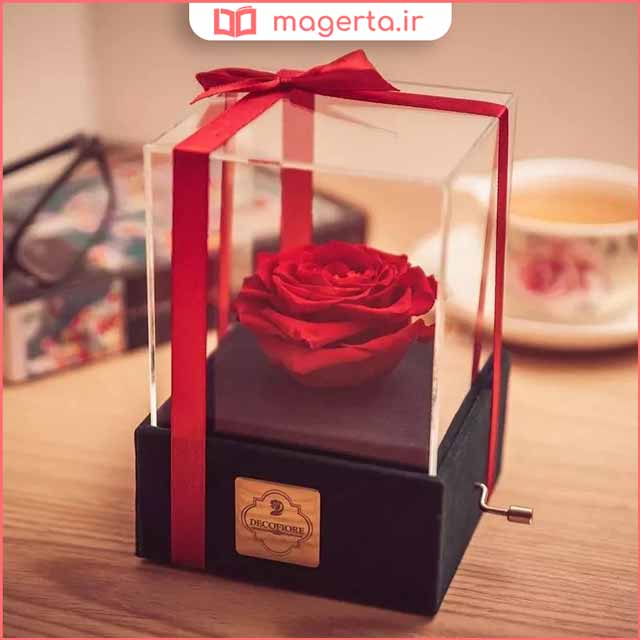 جعبه موزیکال هندلی گل ماندگار دکوفیوره مدل رز جاودان ملودی عاشقانه
