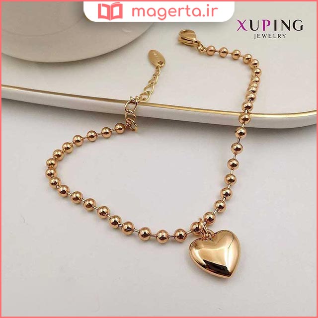 دستبند طلا دخترانه ژوپینگ زنجیر توپی با آویز قلب