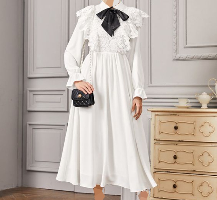 مدل لباس مجلسی با پارچه گیپور گل برجسته رنگ سفید و شیک