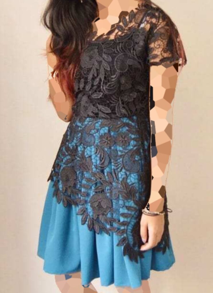 مدل لباس شب با پارچه گیپور گل برجسته بسیار شیک دخترانه ۱۴۰۲
