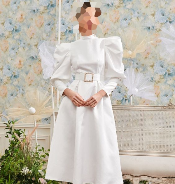 لباس مجلسی سفید برای عروسی با آستین پفی زیبا