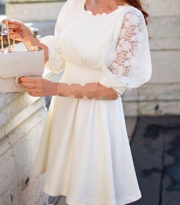 لباس مجلسی پرنسسی سفید با آستین توری بلند