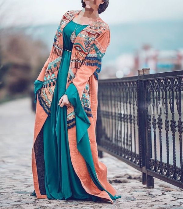 مدل لباس سرهمی زنانه عربی با پارچه رنگی