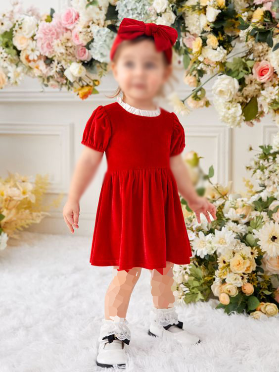 مدل لباس بچه گانه با پارچه ی مخمل کبریتی قرمز 