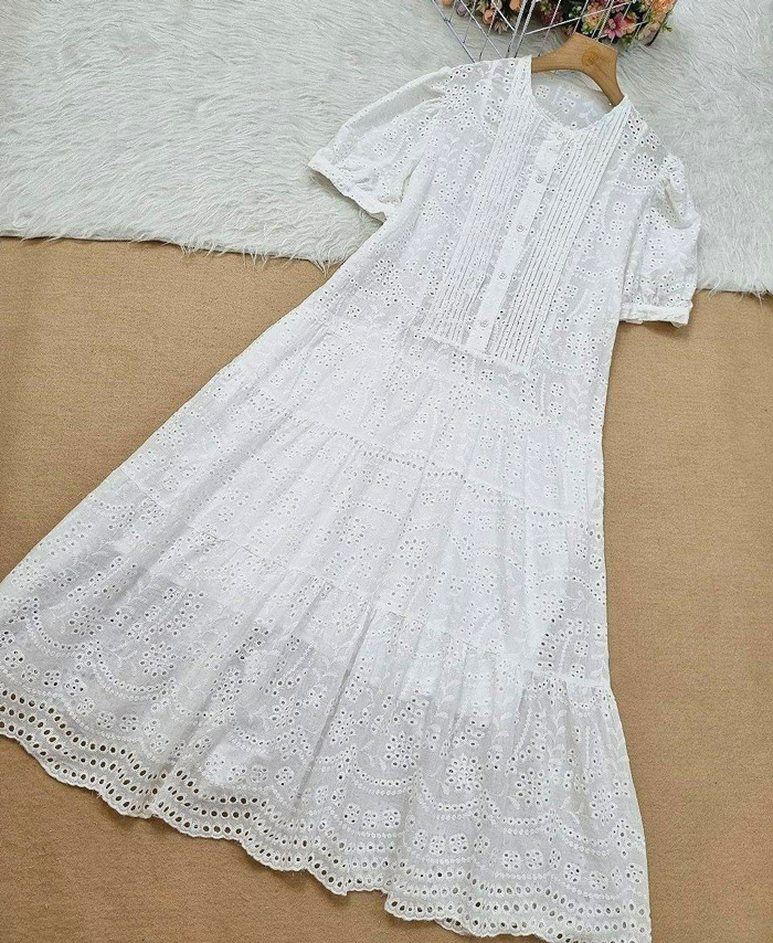 طرح لباس پارچه خامه دوزی سفید شیک