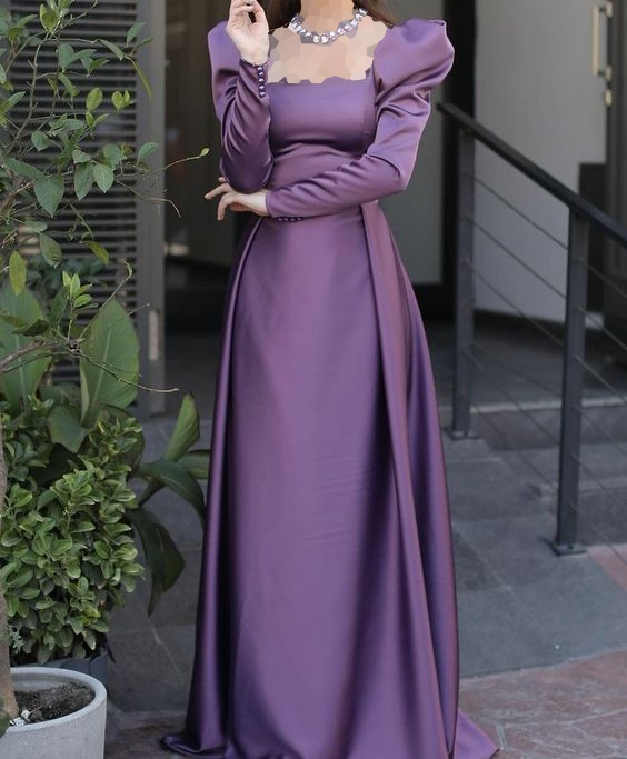 مدل لباس آستین پفی بلند و پوشیده زنانه با پارچه ساتن