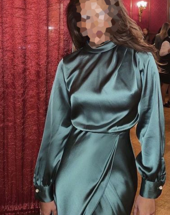 مدل لباس مجلسی ساتن استین بلند و یقه بسته