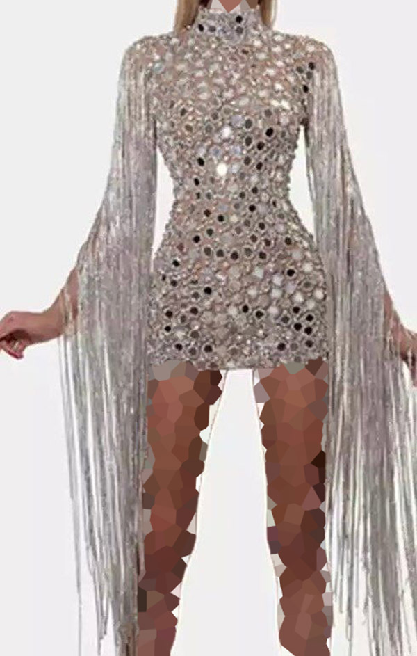 مدل لباس مجلسی استین دار بلند آینه ای
