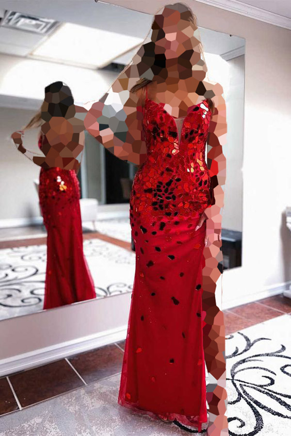 مدل لباس مجلسی بلند گیپور آینه ای قرمز