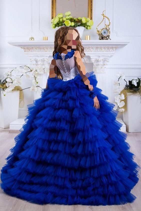لباس عروس بچه گانه پفی رنگ آبی