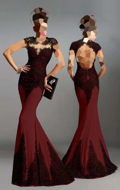 مدل لباس مجلسی قرمز و مشکی آستین دار
