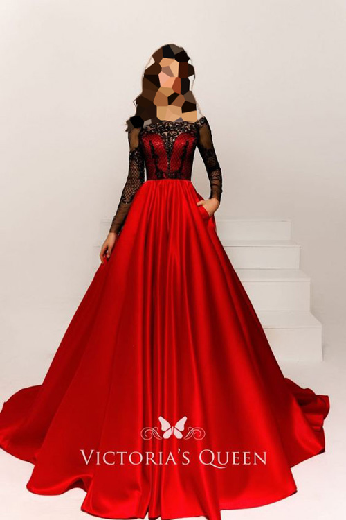 مدل لباس مجلسی کار شده قرمز و مشکی