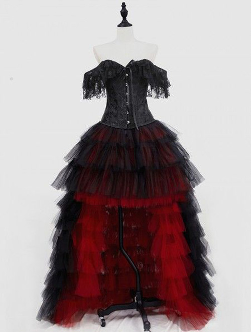 مدل لباس مجلسی دکلته قرمز و سیاه