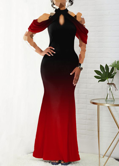 مدل لباس مجلسی مشکی و قرمز دنباله دار
