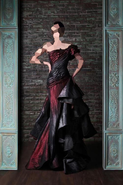 مدل لباس مجلسی گیپور سیاه و قرمز