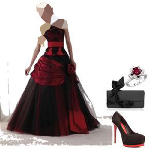 مدل لباس مجلسی مشکی و قرمز بلند
