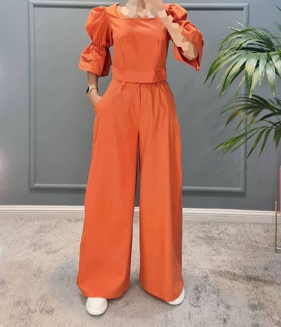 مدل لباس آستین پفی با شلوار بلند
