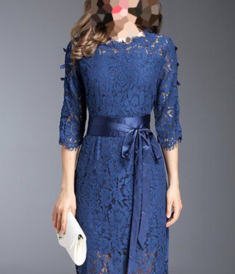 لباس مجلسی دخترانه آبی گیپور مدل پرنسسی