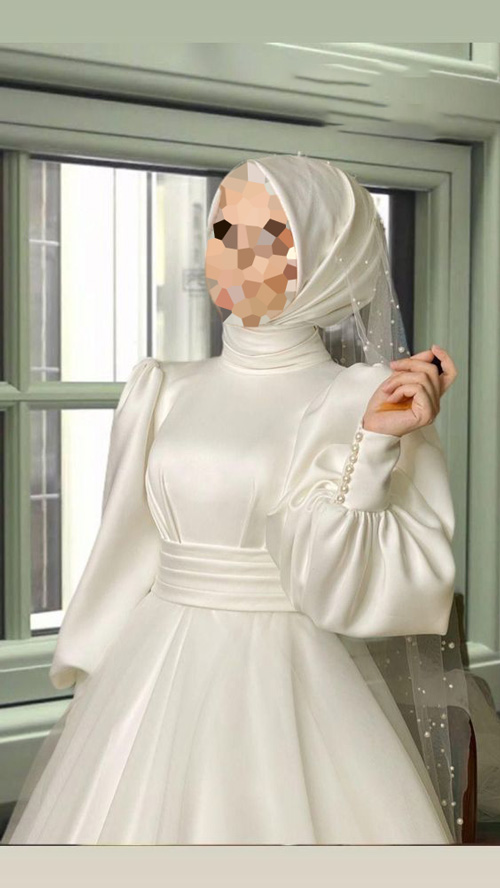 مدل لباس عروس پوشیده آستین پفی