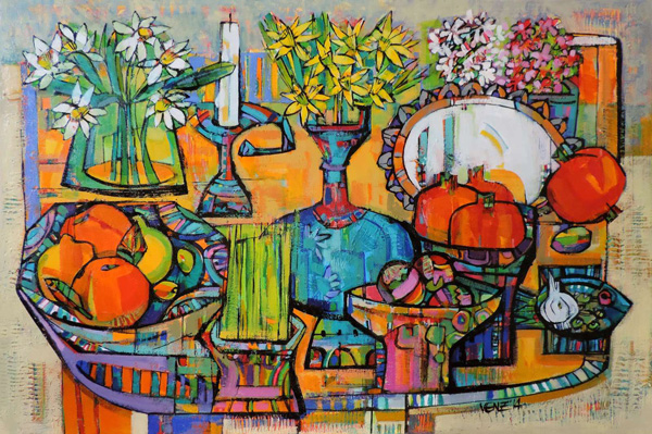 نقاشی سفره هفت سین کودکانه ساده