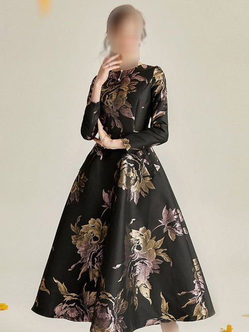 گلدار مدل لباس مجلسی با پارچه ژاکارد
