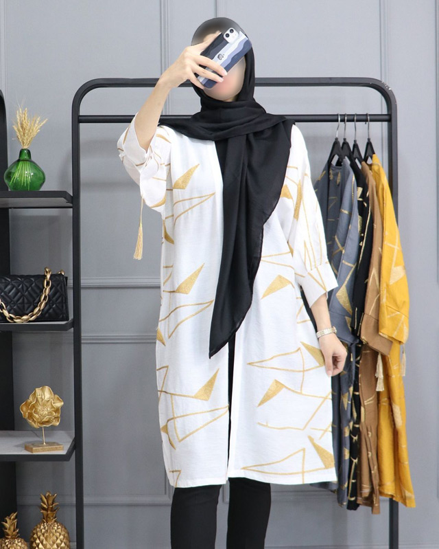 مدل مانتو کیمونو شانتون سفید طلایی