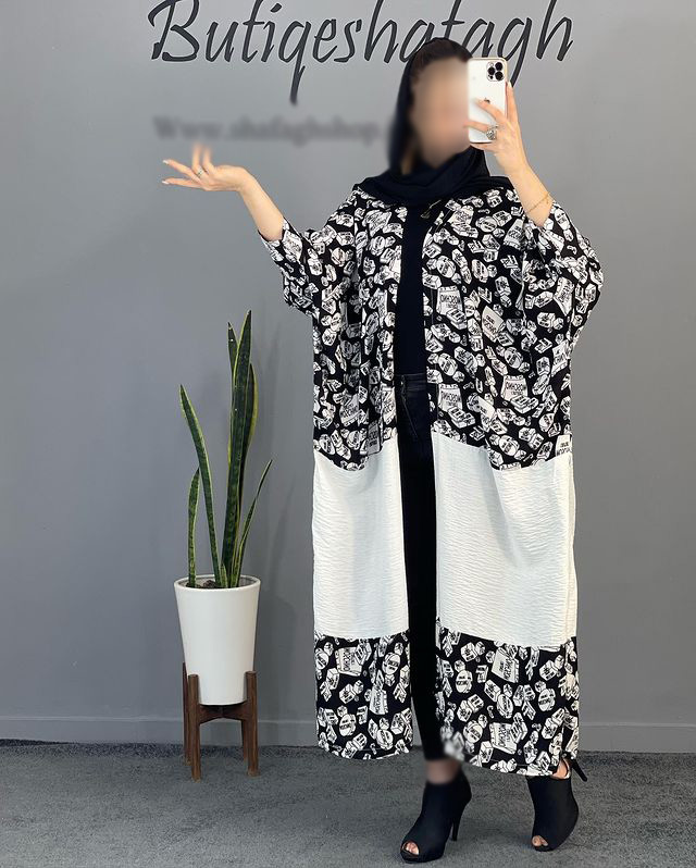 مدل مانتو کیمونو شانتون سفید مشکی