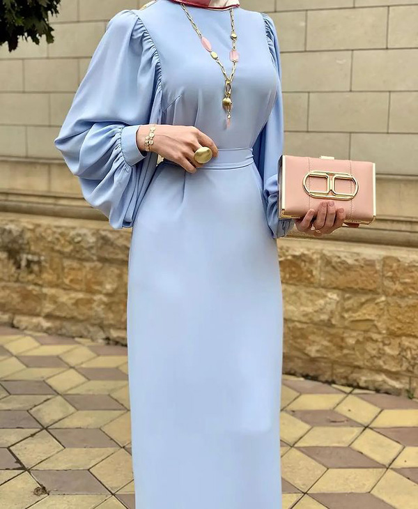مدل لباس مجلسی آستین پفی با حجاب