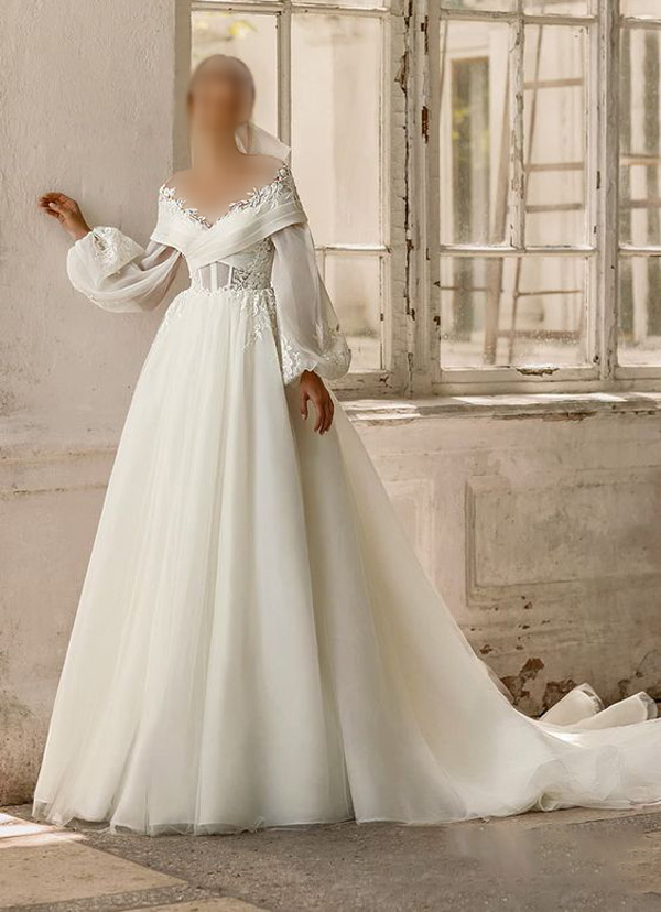 مدل لباس عروس اروپایی آستین دار
