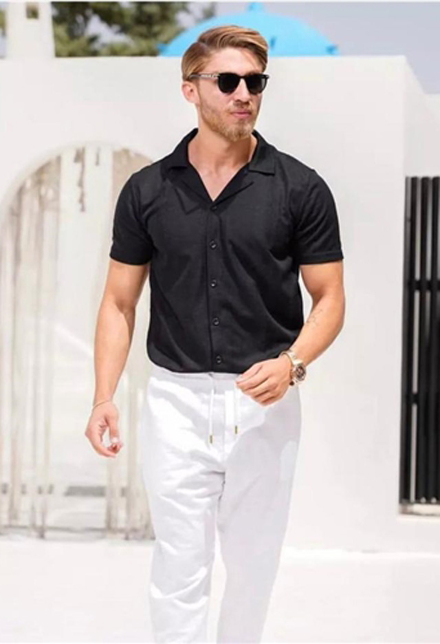 مدل پیراهن مردانه مشکی یقه انگلیسی
