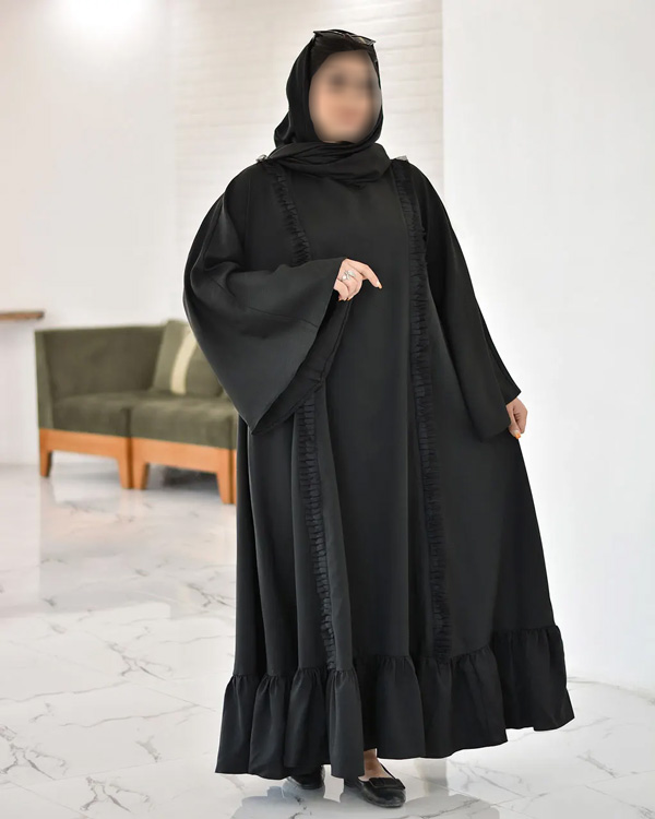 مدل مانتو مجلسی عبایی مشکی با حجاب