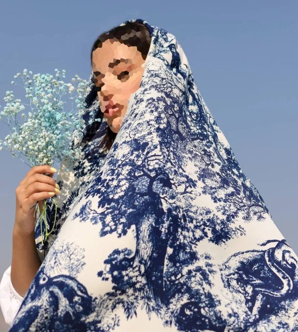 روسری کشمیر ترکیبی آبی و سفید