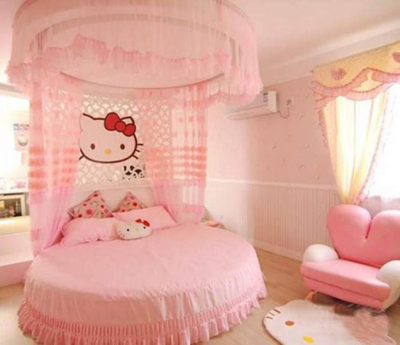 اتاق خواب صورتی دخترانه طرح کیتی فانتزی