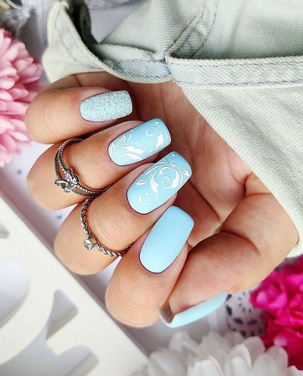 طرح ناخن ابی و صورتی پاستیلی