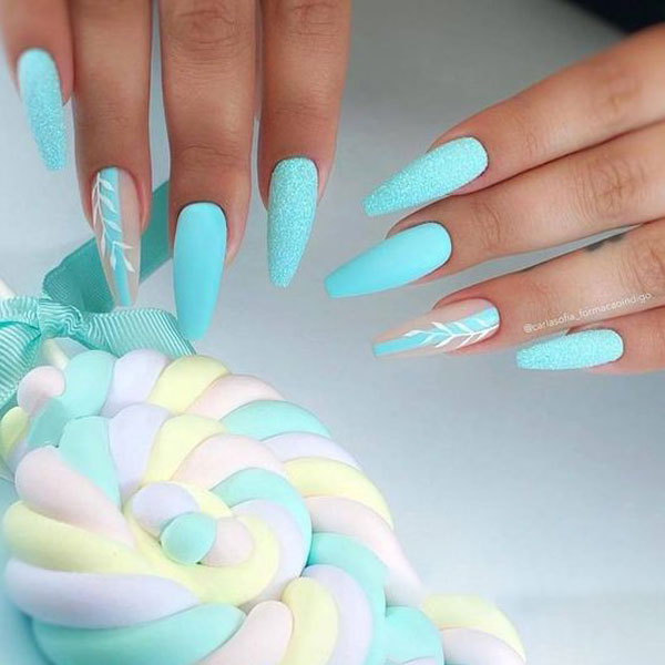 طرح ناخن ابی و صورتی پاستیلی