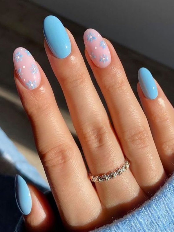 طرح ناخن ابی و صورتی پاستیلی