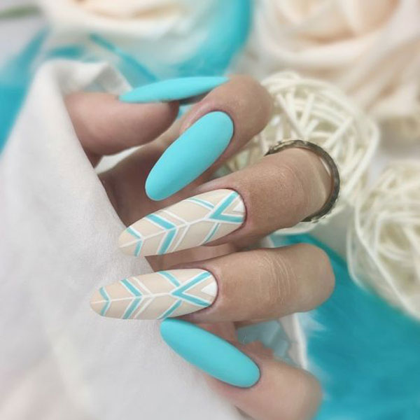 طرح ناخن ابی و صورتی پاستیلی