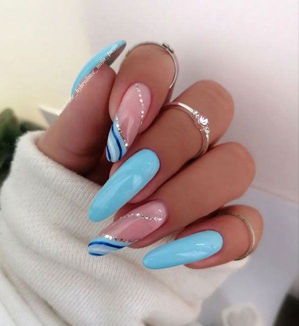 طرح ناخن ابی و صورتی پاستیلی