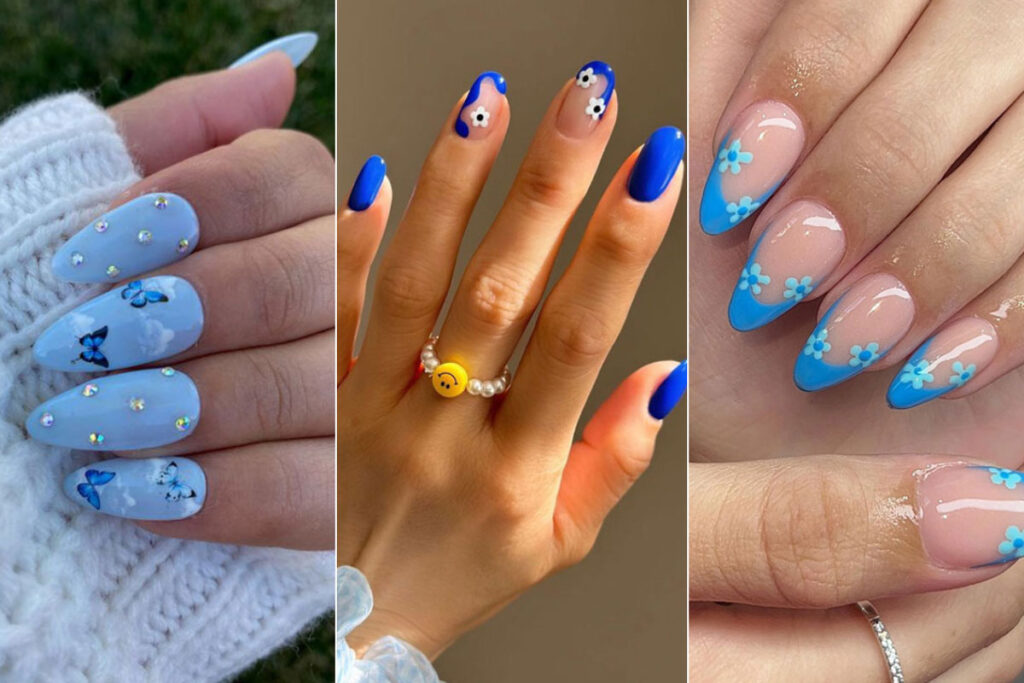 طرح ناخن ابی و صورتی پاستیلی