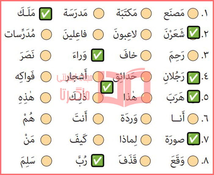 جواب تمرین دهم صفحه ۱۹ درس اول عربی هشتم