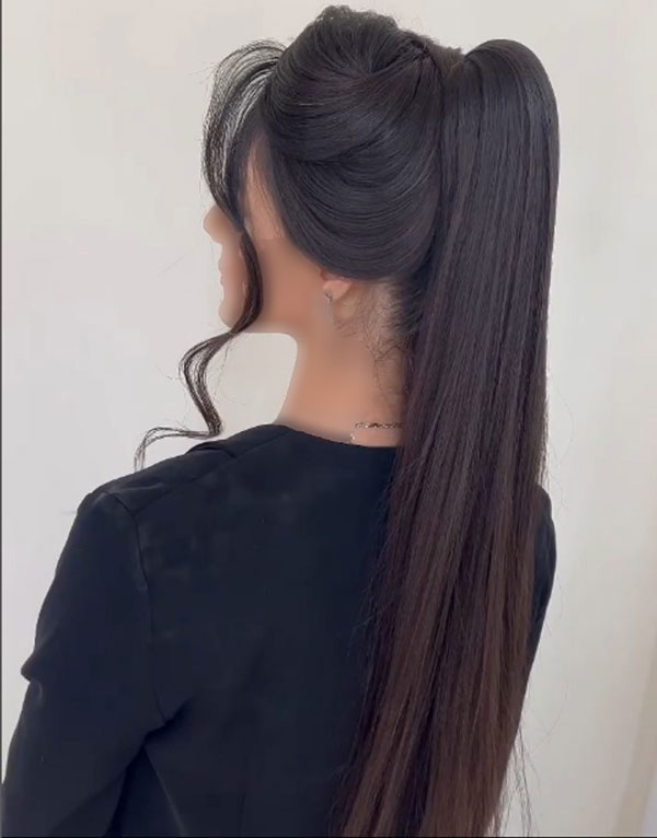cream front ponytail hairstyle for women 20 - مدل مو دم اسبی جلو خامه ای دخترانه 1403 - 2024