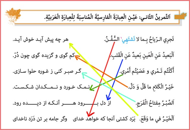 پاسخ تمرین دوم صفحه ۵۵ درس چهارم عربی یازدهم انسانی